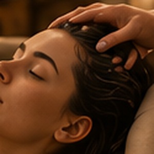 Hoofdmassage tijdens de Signature Head Spa